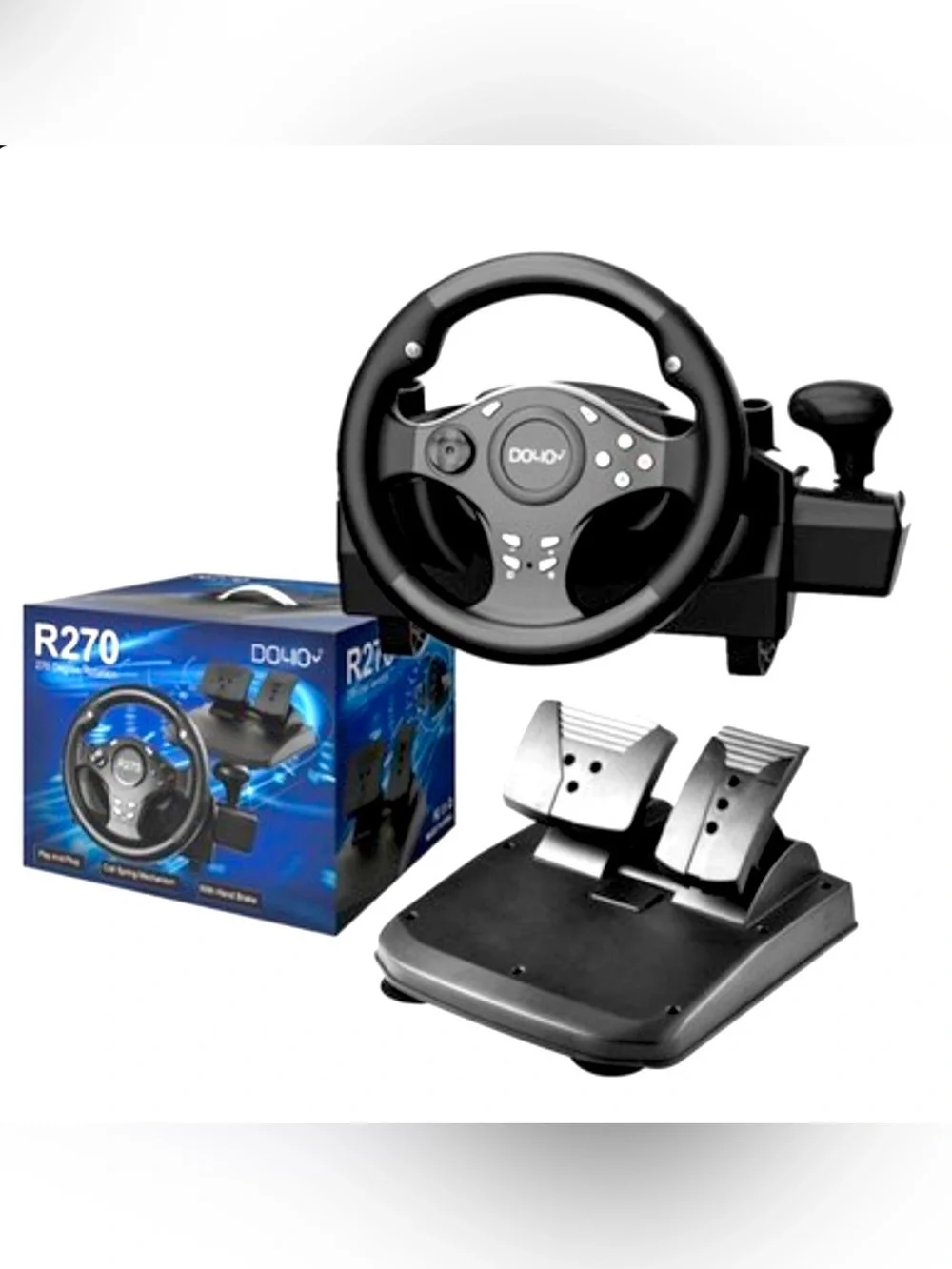 DOYO 7 in 1 Black Steering Racing Wheel and Pedals Controller for Video Games